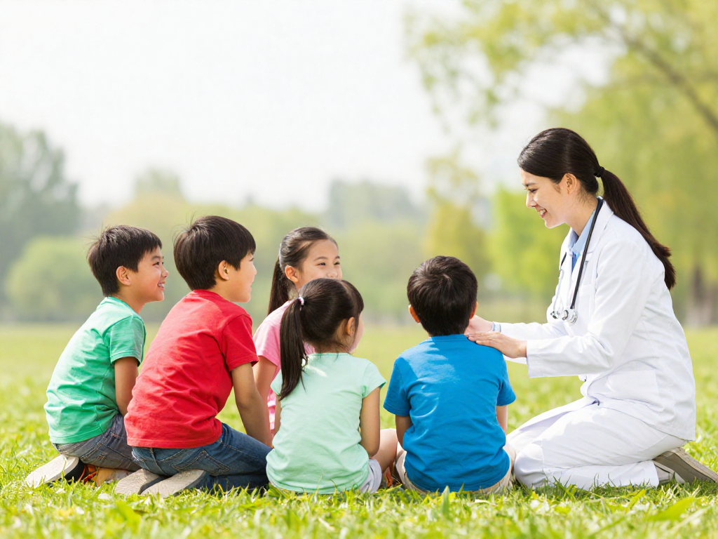 Happy children with therapist